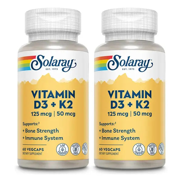 2 Pack - Solaray Vitamin D3 K2 Vitamin Supplement 60 VegCaps Solaray
